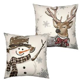 240605 Kwlegh Christmas Pillow Covers 18x18 Set Of 2 Brown Snowman Reindeer With Snowflakes