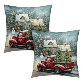 8btl14f99240723 Kwlegh Red Truck Christmas Pillow Covers 18x18 Set Of 2 Merry Case