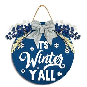 Cs-b-4 Lafans Elegant Blue Snowflake Christmas Door Sign With Silver Bow For Winter Decor