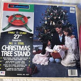 Lakewood 029837045275 Vtg Christmas Tree Stand With Box Good Tidings 27 Inch Heavy Duty 4527 Euc