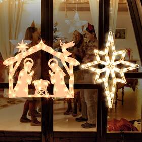 Lamphome 972603222018 Lighted Nativity And Bethlehem Star Christmas Window Silhouette Deco