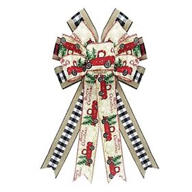 Langfon Large Christmas Wreath Bows Truck Buffalo Plaid