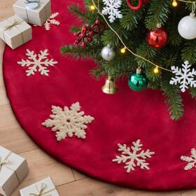 Red-120cm Lanpn Christmas Tree Skirt 48 Inch Velet Xmas With Embroidery Snowflake
