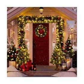 Qd1-70c Lantro Js Christmas Decorations Outdoor 4 Piece Set Wreath Garland Realistic