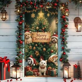 72.89x35.43in Lasuroa Cx068 Christmas Door Cover Merry Front Holidays