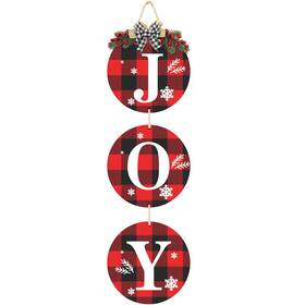 Lazimninc 606267246580 Christmas Decoration Joy Wreath Buffalo Check Plaid Hanging Sign For Front D