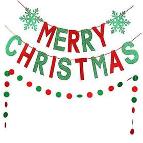 Mcb-9 Leesky Red And Green Merry Christmas Banner Garland