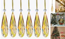 Lefers 770887865497 Crystal Glass Christmas Ornaments 6pcs Teardrop Prism Hanging Crystals Gold