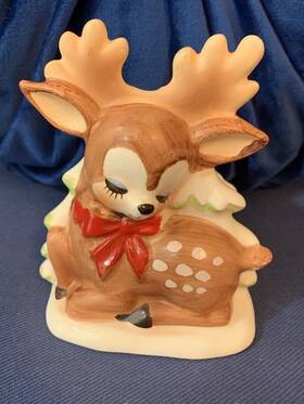 6111 Lefton Vintage Ceramic Christmas Napkin Holder Reindeer Japan Deer