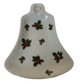 8191 Lefton Vintage Christmas Candy Dish Tree Holly Serving Tray White Dinnerware