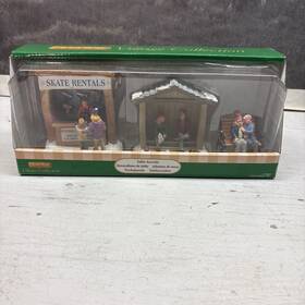 03849 Lemax 3 Figures Christmas Village Skate Rentals Buildings Brand New #03849