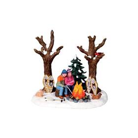 04224 Lemax Christmas Village Staying Warm Campfire Snowshoes
