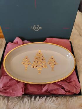 Lenox 091709260406 Eternal Christmas Cookie Tray Gold Trim Original Box Elegant Holiday