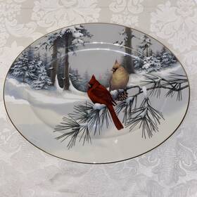 Lenox 091709402844 Winter Greetings 16 Inch Scenic Oval Platter Cardinal Christmas Holiday Euc