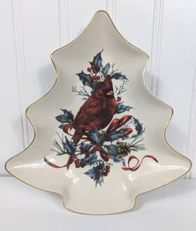 Lenox 091709425751 Winter Greetings Cardinal Christmas Tree Shaped Candy Dish