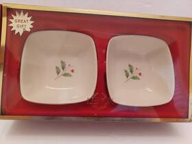 238687 Lenox Holly Berry Holiday Christmas Dimension Dipping Gold Trim Bowl Set Nib See