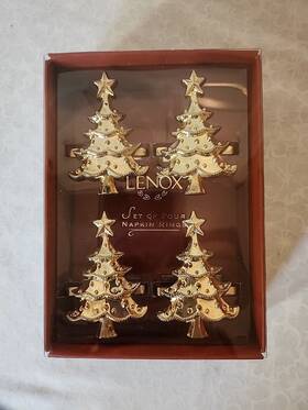 7170 Lenox Holiday Noel Christmas Tree Gold Napkin Rings With Box Set Lot Of 4