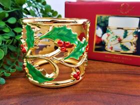 773327 Lenox Holiday Gold Votive Christmas Poinsettia Holy Berry Tea Light Gift