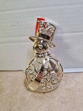 851309 Lenox Sparkle And Scroll Clear- Crystal Snowman Christmas Ornament Silverplate 5 Inch