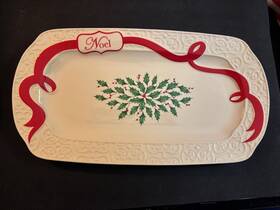 863663 Lenox Holiday Carved Oblong Serving Plater Tray Decorative Christmas