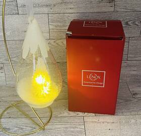 868082 Lenox White Christmas Tree Lighted Glass Ornament 5.5 Inch Snow Teardrop