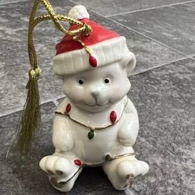 868116 Lenox Porcelain Christmas Ornament Very Merry Tangled Bear