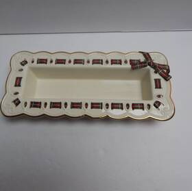 Lenox 882864179395 Christmas Giftables Cracker Tray Ceramic Plaid Ribbon Accents In Box