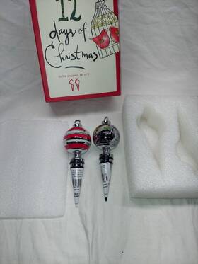 Lenox 882864321985 Eat Drink And Be Merry Set Of 2 Wine Spirits Bottle Stoppers Christmas New