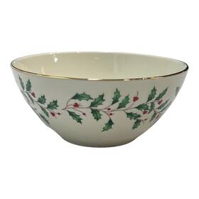 Lenox 882864508140 American Design Serving Bowl Holiday 7 Inch Ivory Green Red Holly Christmas