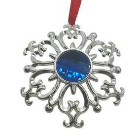 Lenox 882864578624 Snowflake Ornament Bejeweled Silverplate Blue Jewel 3.5 Inch X 4 Christmas