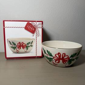 Lenox 882864663757 Holiday Bowl Ivory Gold Trim Red Bow And Holly 16 Oz. Christmas New In Box