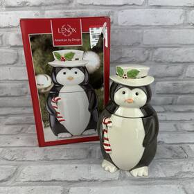 Lenox 882864668318 Christmas Holiday Penguin Candy Cookie Jar With Lid Small 7 Inch New In Box