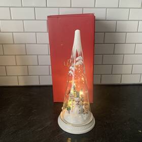 890428 Lenox Merry And Magic Lit Sledding Snowman Glass Cone With Box Christmas Decor