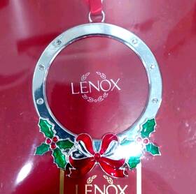 897735 Lenox New Silver Plate Jeweled Holly Picture Frame Christmas Ornament