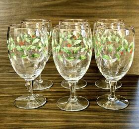 T14m1 Lenox Holiday Holly Berry 6 Ice Tea Glasses 14 Oz Footed Gold Rim Christmas