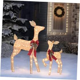 Lewis&wayne 768771394093 2 Pack Reindeer Christmas Decoration With 105 Lights Xmas Lighted Golden
