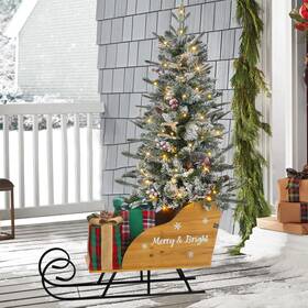 Lewis&wayne 768771768504 Prelit Christmas Tree With Sleigh 4.3 Ft Snow Flocked Artificial Tr