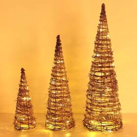 Lewondr 723314113319 Christmas Cone Trees Set Of 3 Tree With Lights And Winding Rattan