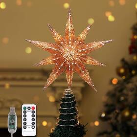 Hd250044 Lewondr Christmas Tree Topper Star 13inch Xmas 13 9.8 2.4 Inches Rose Gold
