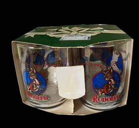 Libbey 408401340068 4 Vtg Rudolph The Red Nose Reindeer Glasses Inch Christmas Montgomery Ward