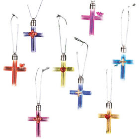 Wt2806 Lighted Glass Cross Christmas Ornaments Color Changing Led