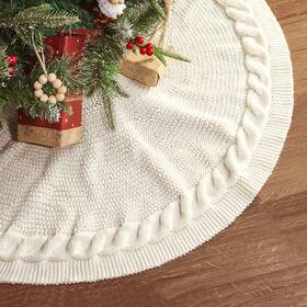 Limbridge 850018138369 Knitted Christmas Tree Skirt 36 Inches Cream White Chunky Cable