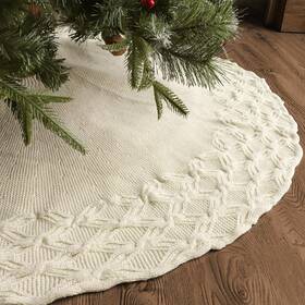 Limbridge 850018138925 Knitted Christmas Tree Skirt 48 Inches Cream White Crossed Willo