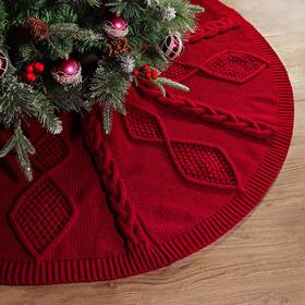 Lb-0257 Limbridge 48 Inch Christmas Tree Skirt Diamond Braided Cable Knit Medium Red