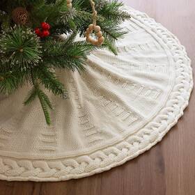 Limbridge Lb-0400 36 Inch Christmas Tree Skirt Pencil Braided Cable Knit Cream White For 6ft
