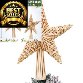 Yyj0990 Lineshading Christmas Straw Star Tree Topper 10 X 12 In Inches Yellow