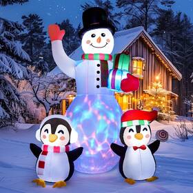 Litake 198723212548 8 Ft Christmas Inflatables Snowman With Penguins Built-in Rotating Colorful L