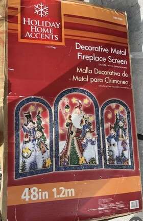Living Home 099794407751 Holiday Christmas Santa Snowman 3-panel Metal Fireplace Screen 48 Inch