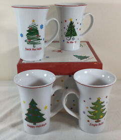 Living Quarters Christmas 10oz Tall Mugs 4 With Different Trees Nib