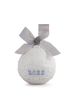 01018466 Lladr Christmas Ball 2022 Blue. Decorative Ornament In Matte Porcelain With